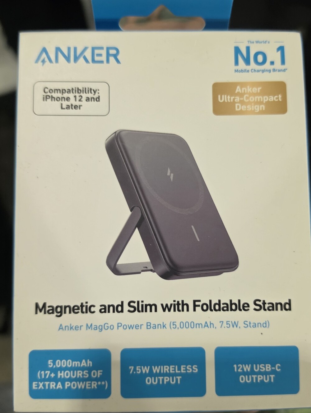 Anker MagGo Magnetic Slim Power Bank with Foldable Stand - Black
